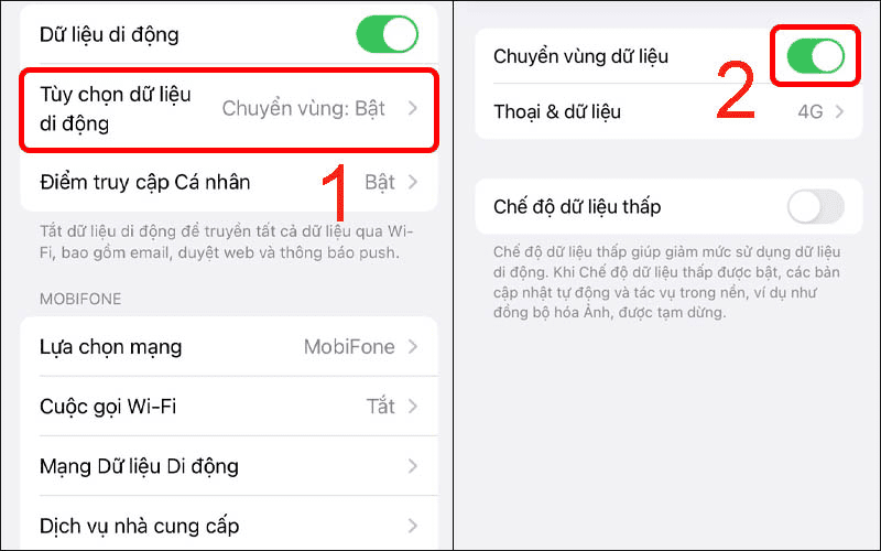 chuyển vùng dữ liệu trên Iphone