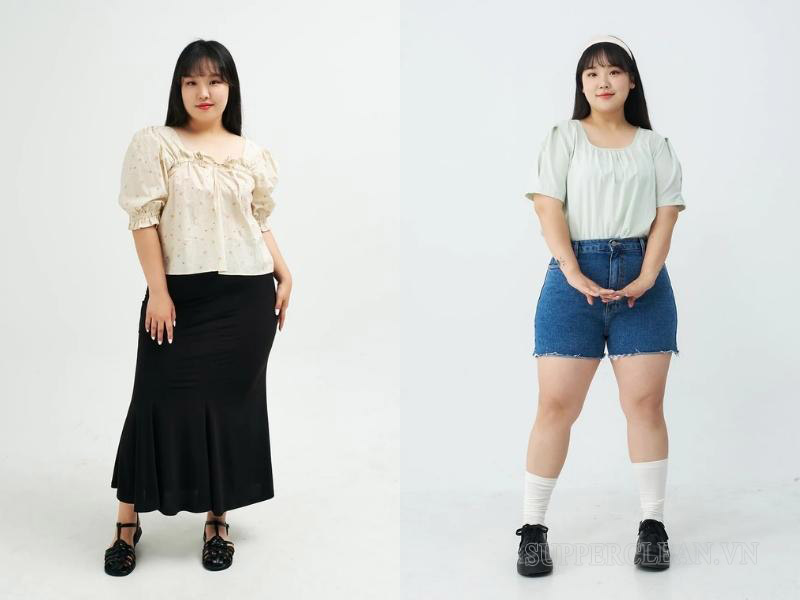 Chubby trông mềm mại, nữ tính hơi với mẫu áo tay phồng nhẹ