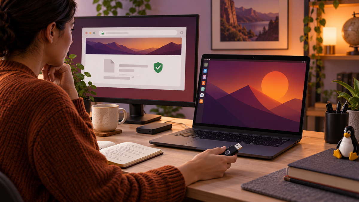 Người dùng chuẩn bị laptop và USB cài Ubuntu từ nguồn chính thức